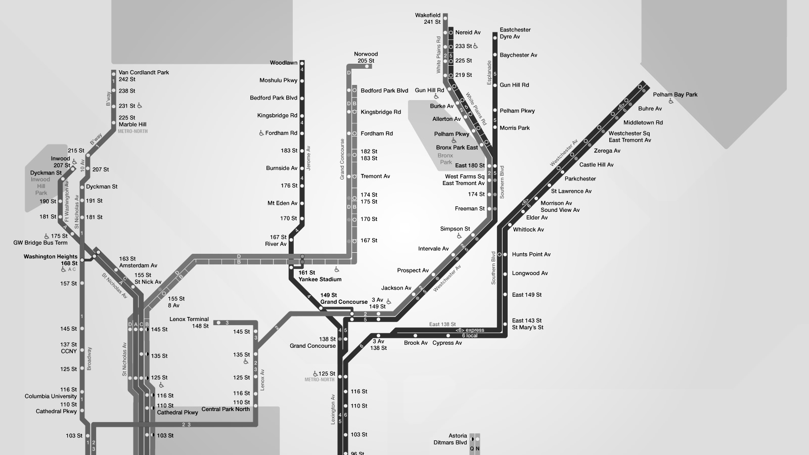 A portion of a New York City subway map